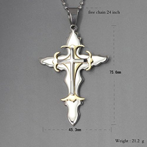 Stainless Steel Pendant Necklace for Unisexs Vintage Cross White Gold Length 75.6 MM