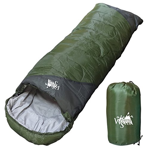 丸洗いOK White Seek 寝袋 シュラフ 封筒型【最低使用温度0℃ 1300】コンパクト収納 (ダークグリーン)