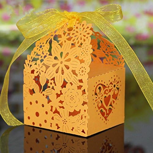 50pcs Laser Cut Butterfly Wedding Favor Box Birthday Shower Party Candy Boxes (Yellow)