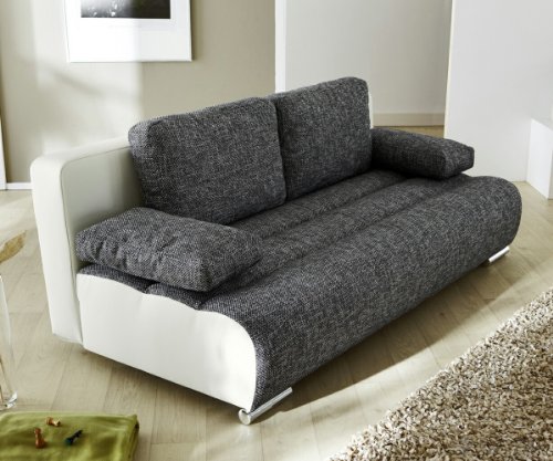 Schlafsofa Theresa Grau / Weiss Napalon Leder Sofa mit Schlaffunktion