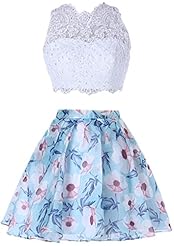 Floral Print Sleeveless Short Jeweled Applique Lace Satin Homecoming Dress/Prom Dress/Party Dress/Mini Dress 