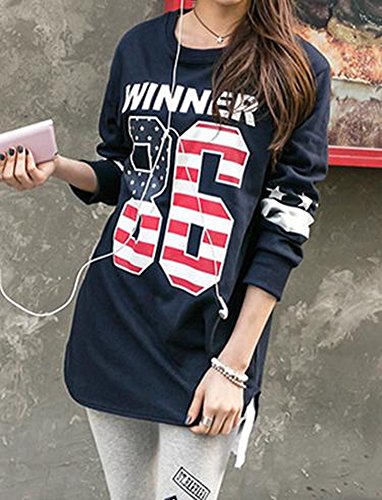 カットソー Tシャツ ラウンドネック ナンバー ロゴ プリント 柄 トップス 長 袖 ロン T チュニック カジュアル 黒 (オリジナル・ブレスレットとサシェセット)