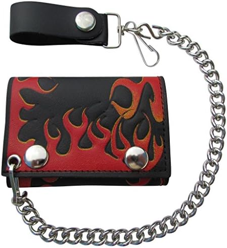 Mascorro LeatherMen's Red Flames Trifold Chain Wallet