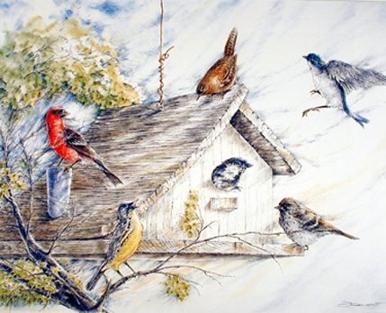Blubirds At Birdhouse Wildlife Animal Wall Decor Art Print Picture (8x10)