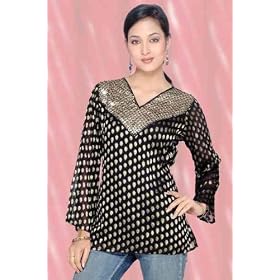 Black Viscose georgette kurti with nice beaded neckline