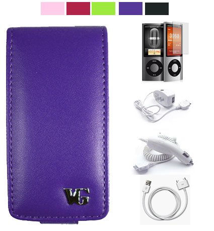 Beltclip Carrying Case Apple Ipod Nano 5th generation + Screen Protector + USB Data Cable + Car and Wall Chargers (Multiple Colors Available) (Blue)