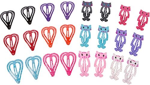 MiaBelllaSophia Hair Accessories Quality 2" Cat &amp; Heart Snap Clips for Girls, Toddlers and Adults. 24 Snaps in red, pink, black, purple, orange blue and white