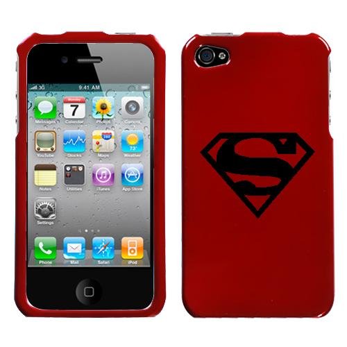  APPLE IPHONE 4 4G BLACK SUPERMAN SYMBOL ON A RED HARD CASE COVER