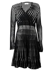 Acrylic Sweater Wrap Long Sleeves Striped Print  Dress