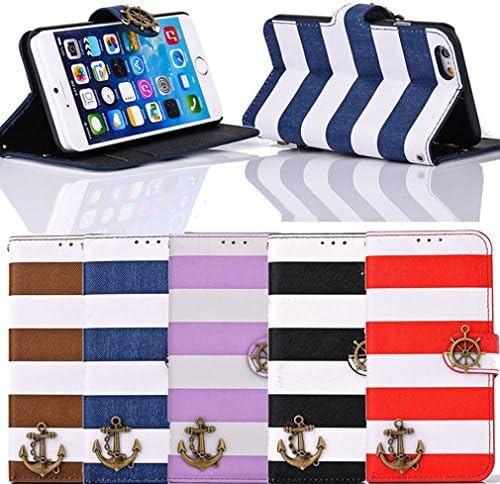 Towallmark(TM)Stripes Anchor Rudder Wallet Flip Case For iPhone 6 Plus