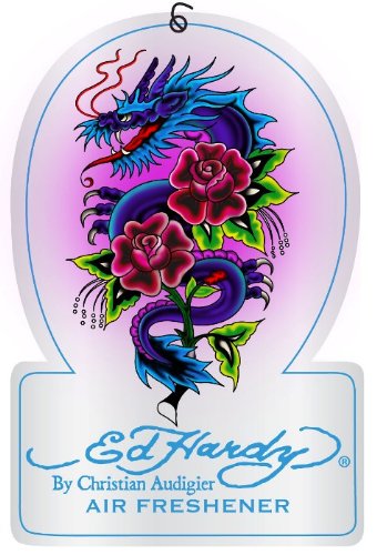 Best Price Ed Hardy Air Fresheners Blue Dragon Roses Tattoo Design Silver Scented 1pk