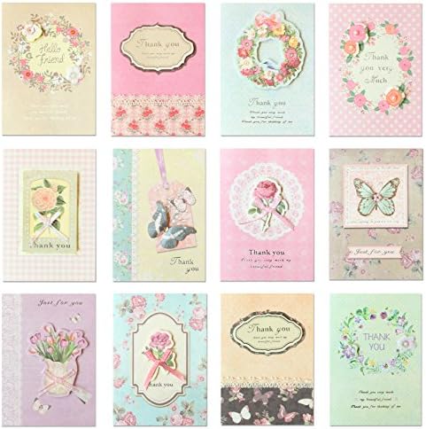 PAPTEL Fantastic Mini Thank You Cards for All Occasions - Thank You Greeting Card Assortment - 3.3" x 4.5" - 12 Different Designs - Including Envelopes - Set of 12