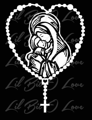 Holy Rosary Vinyl Decal Christian Catholic Sticker Mary Baby Jesus (WHITE)