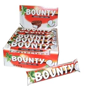 Bounty Dark Chocolate Covered Coconut Bars Eighteen 57 Gram Bars by Masterfoods