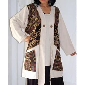 CREAM JACKET CAMI TWINSET IKAT COTTON Fits - 2X 3X 4X - B346S