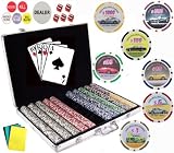1000 7-Denomination 11.5 Gram Clay Composite Gambling Poker Chip Chipset with Carrying Case and Gaming Accessories.