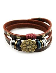 Jewelry: Bluegrass Multilayer Leather Personality Hematite Lucky Lotus Flower Snap Button Wrap Bracelet - Bluegrass