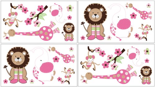 Jungle Friends Wall Decal Stickers by Sweet Jojo Designs - Set of 4 Sheets
