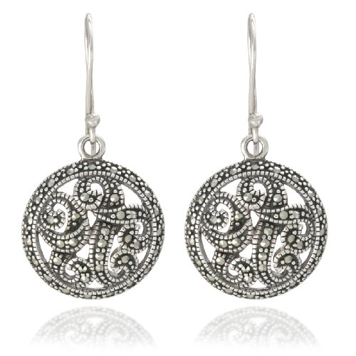 Sterling Silver Marcasite Round Disc Earrings