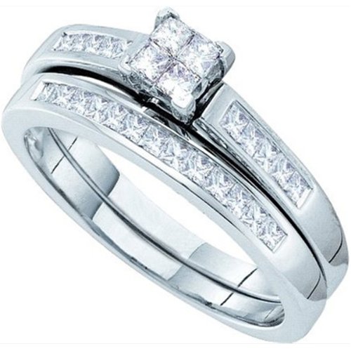 14k White Gold Princess Invisible Diamond Ladies Bridal Ring Set Engagement Set 1/2 CT (0.50 cttw, H-I Color, I1 Clarity)