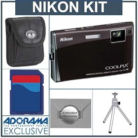 Nikon Coolpix S60 Digital Camera Kit, Esperesso Black With 2GB SD Memory Card, Camera Case, 2 Year Extended Service Coverage, Table Top Tripod,