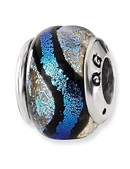 Sterling Silver Reflections Blue Dichroic Glass Bead