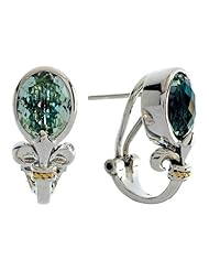 Balissima By Effy Collection Sterling Silver and 18k Yellow Gold Fleur de Lis Green Amethyst Earrings