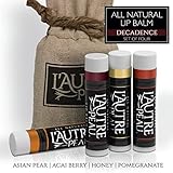 All Natural Luxury Lip Balm by L'AUTRE PEAU | Acai Berry, Asian Pear, Honey & Pomegranate Flavors - Special 4 Pack Gift Set | Moisturizer (Natural Beeswax) | The Decadence Lip Balm Gift Set