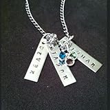 Triple Name Rectangle Necklace with Birthstones - Hand Stamped Personalized Jewelry - Silver Necklace - Custom Jewelry - Great for Valentines Day - Mom or Grandma