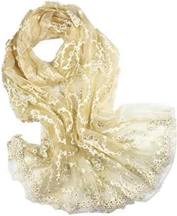 CHCY Womens Cape Drilling Embroidery Silk Scarf Beige