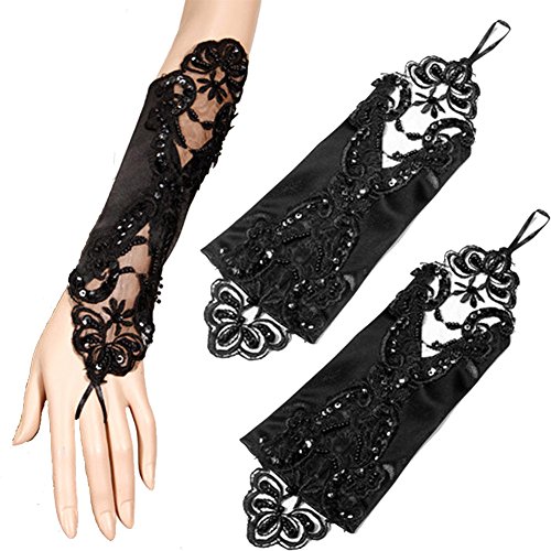 Lttdress Women's Accessory Party Wedding Satin Lace Fingerless Bridal Gloves Black