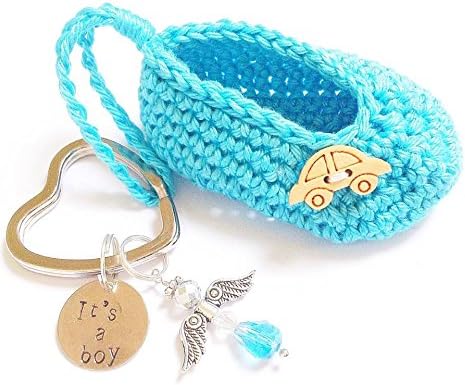 keyring ~ keychain ~ new baby gift ~ crochet baby bootie keyring ~ gender reveal present ~ cute baby shoe keyring