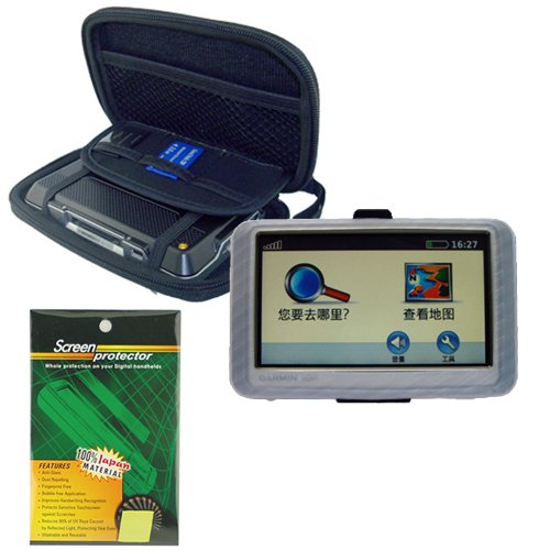 Garmin GPS Bundle Pack Combo: Clear Silicone Skin, Black EVA hard shell case, and a Screen Protector / Guard with Lint Cleaning Cloth for use with Garmin Nuvi 200w 250w 255W 260W 265WT