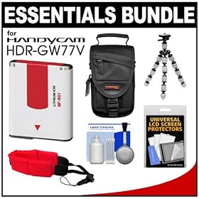 Essentials Bundle for Sony Handycam HDR-GW77V Shock & Waterproof HD Video Camera Camcorder with Case + NP-BG1 Battery + 50 Tripod + Accessory Kit