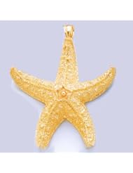 Gold Nautical Charm Pendant Large Starfish Textured