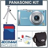 cheap Panasonic Lumix DMC-FS3 Digital Camera Kit, Blue with 2 GB SD Memory Card, Table Top Tripod, Camera Case, Professional Lens Cleaning Kit