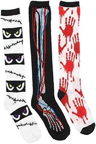 Boo Women's Halloween Theme Knee High Socks (3pr) (Mummies, Bones, Blood Splatter)