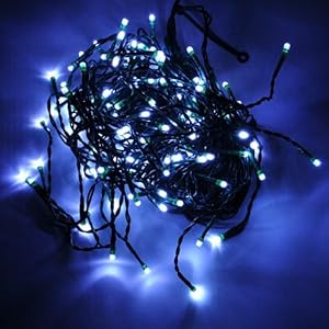 Linkable 100 Blue Color LED Green Wire String Light 33 Feet with Connector and Cotroller, 2065bu