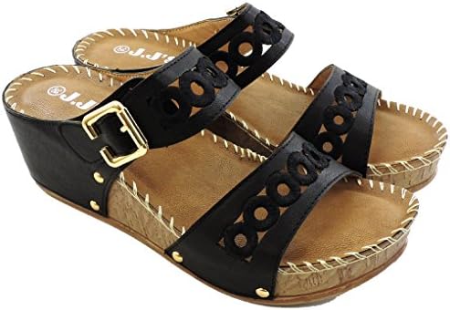 Fashionista Forever Women's Wedge Comfortable Sandal Slides(39-8(M), Black w Sparkle)