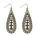 Linear Beaded Drop Earrings - Green