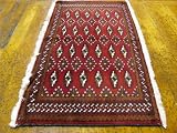 1'10 x 3'5 Red Persian Hand Knotted Wool Torkaman Rug