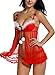 Avidlove Women Red Christmas Babydolls Set Santa Lingerie Lace Chemises Red Small