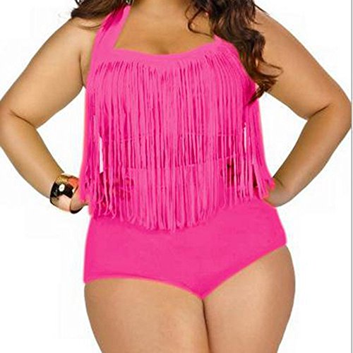 Women's 2 Pieces Plus Size Bikini with Tassels Swimsuit High-Waist Swimwear