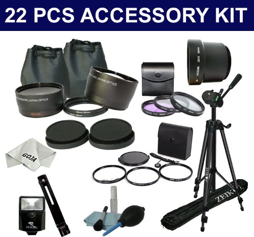 22 Pcs Kit for KODAK Z612, Includes: 58MM 2.0X High Definition Telephoto Lens + 0.45X Super Wide Angle with Macro + 2 Adapter Rings (52-58MM and 55-58MM) + 2 Deluxe Carry Cases + Caps (2 for each Lens-Front and Back)+ 3 Pcs Filter Kit (Filter UV, Filter CPL, Filter FD) + Carry Case + 3 Close Up Macro Lens Kit (+1+2+4) + Carry Case+ Slave Flash+ Tripod + Lens Adapter Tube + Cleaning Kit + Lens Cap+ Cap Keeper + 1 Ultra Fine Microfiber Cleaning Cloth GOJA Logo