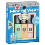 Physicians Formula Mineral Wear Mineral Correcting Concealer, Medium Coverage, Green/Light/Pink Trio 7061, 3 ct.