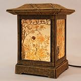 Mulberry Rice Paper Handmade Flower Design Art Shade Orange Square Lantern Brown Asian Oriental Decorative Bedside Bedroom Flower Mini Accent Unusual Table Light Lamp