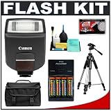 Canon 220EX Speedlite Flash + 4 Batteries & Charger + Tripod + Case for Canon Rebel XS, XSi, XT, XTi, EOS 1D, 5D, 20D, 30D & 40D EOS Digital SLR Cameras