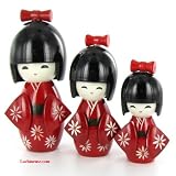 3 POUPEES KOKESHI JAPONAISE - TOMARI BONHEUR et PROSPERITE