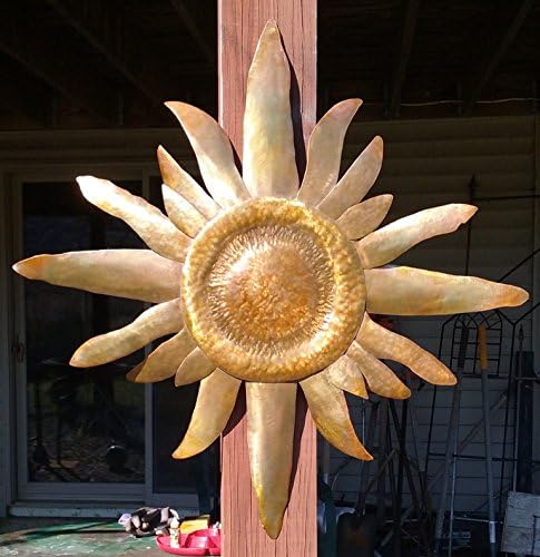 Metal Sun Sculpture Copper 30 inch Outdoor Wall Art Sunflower Style