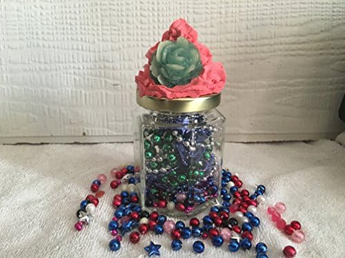 Decorated Jar With Pink Fake Icing Cupcake &amp; Green Rose Jar Topper 6.5 Oz.